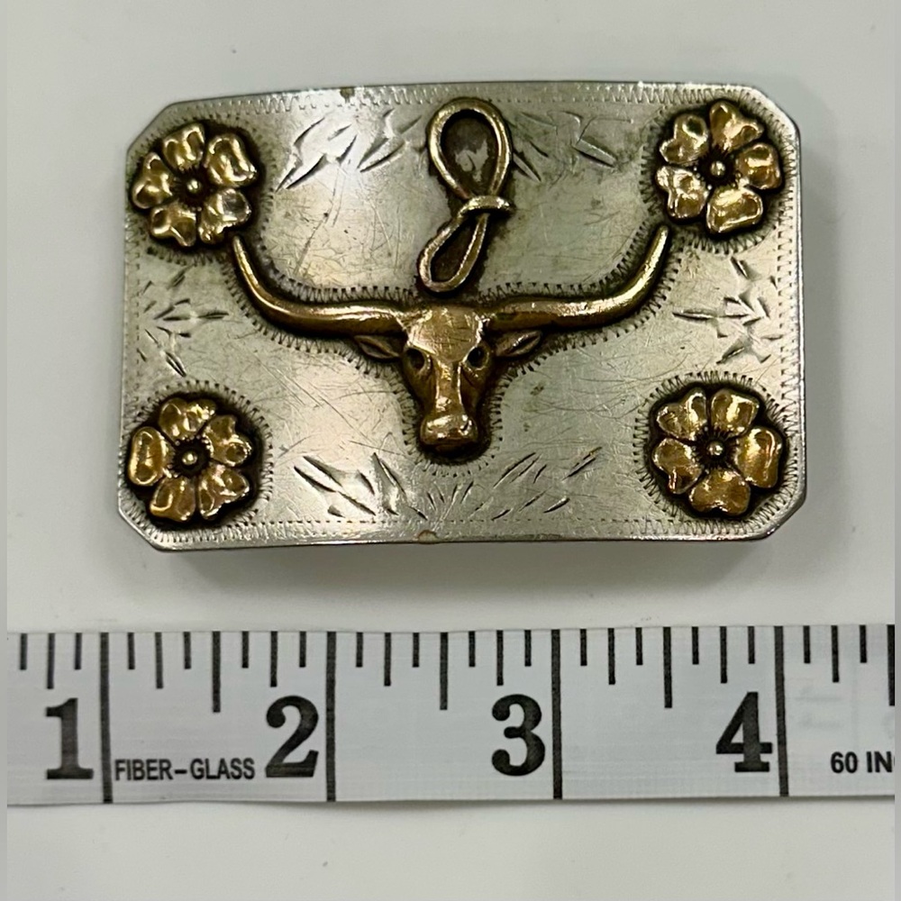 VTG Ricardo Nickel Silver/Bronze Trim Longhorn/Steer “J” Belt Buckle EUC - Picture 3 of 17
